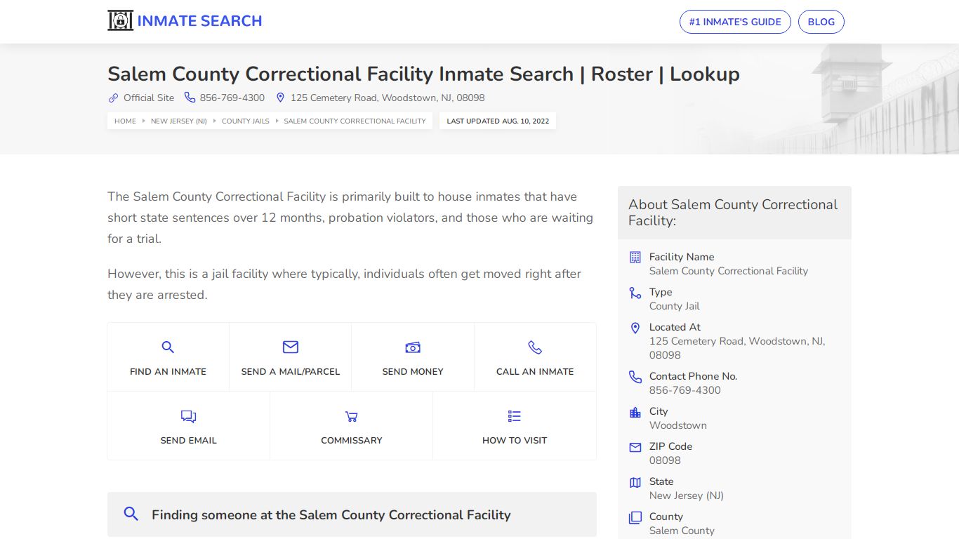 Salem County Correctional Facility Inmate Search | Roster ...